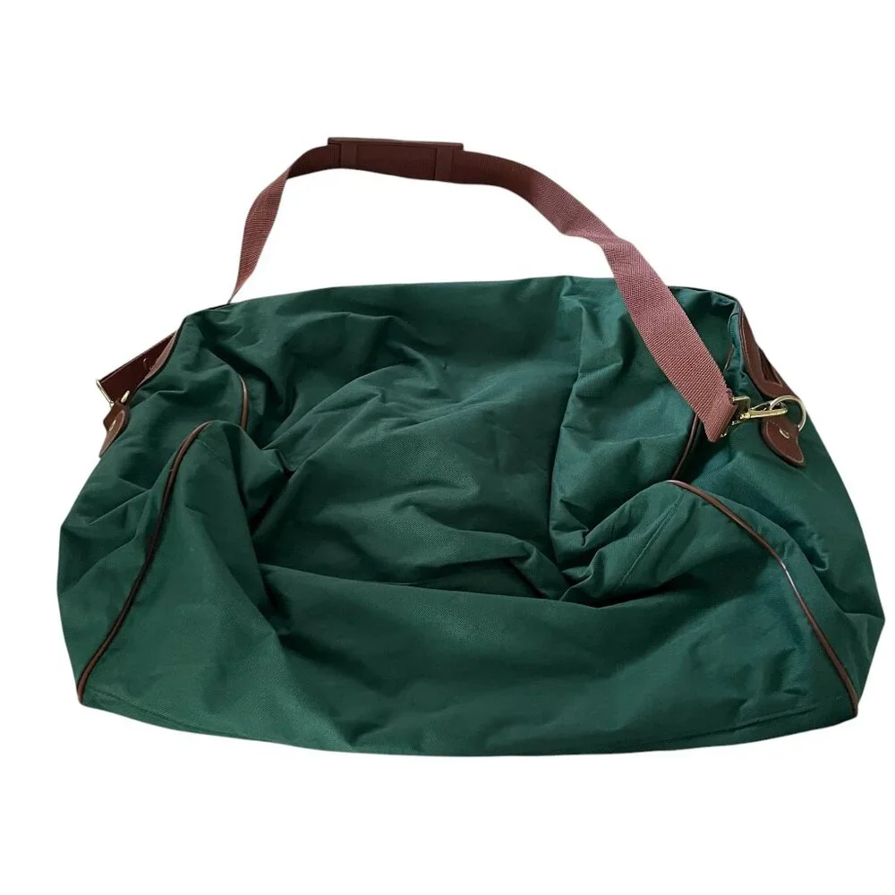 Vintage 90s Ralph Lauren Weekender Messenger Bag Green Faux Leather Trim Strap